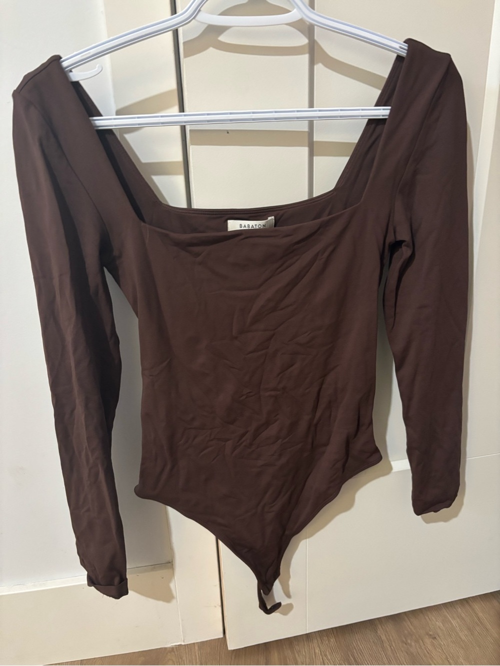 Babaton Chocolate Brown Square-Neck Long Sleeve Bodysuit